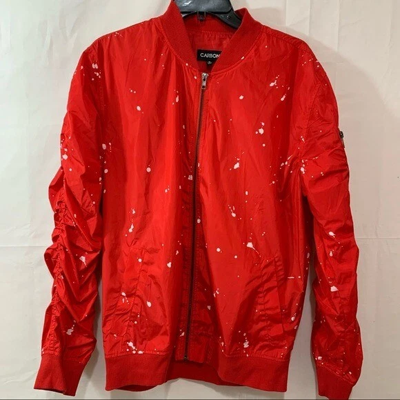 Carbon Mens Paint Splattered Long Sleeve Windbreaker Jacket Size Small