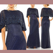 NWT Mac Duggal [ 10 ] 5797 High Neck Column Gown with Embellished Cape Blue J635