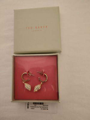 Ted Baker Kristall Muschel Creolen Ohrhänger goldfarben brandneu in Box