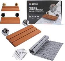 Chrome 20" Wide Wall Mounted Teak Folding Shower Bench Seat 400lbs Anti-Slip