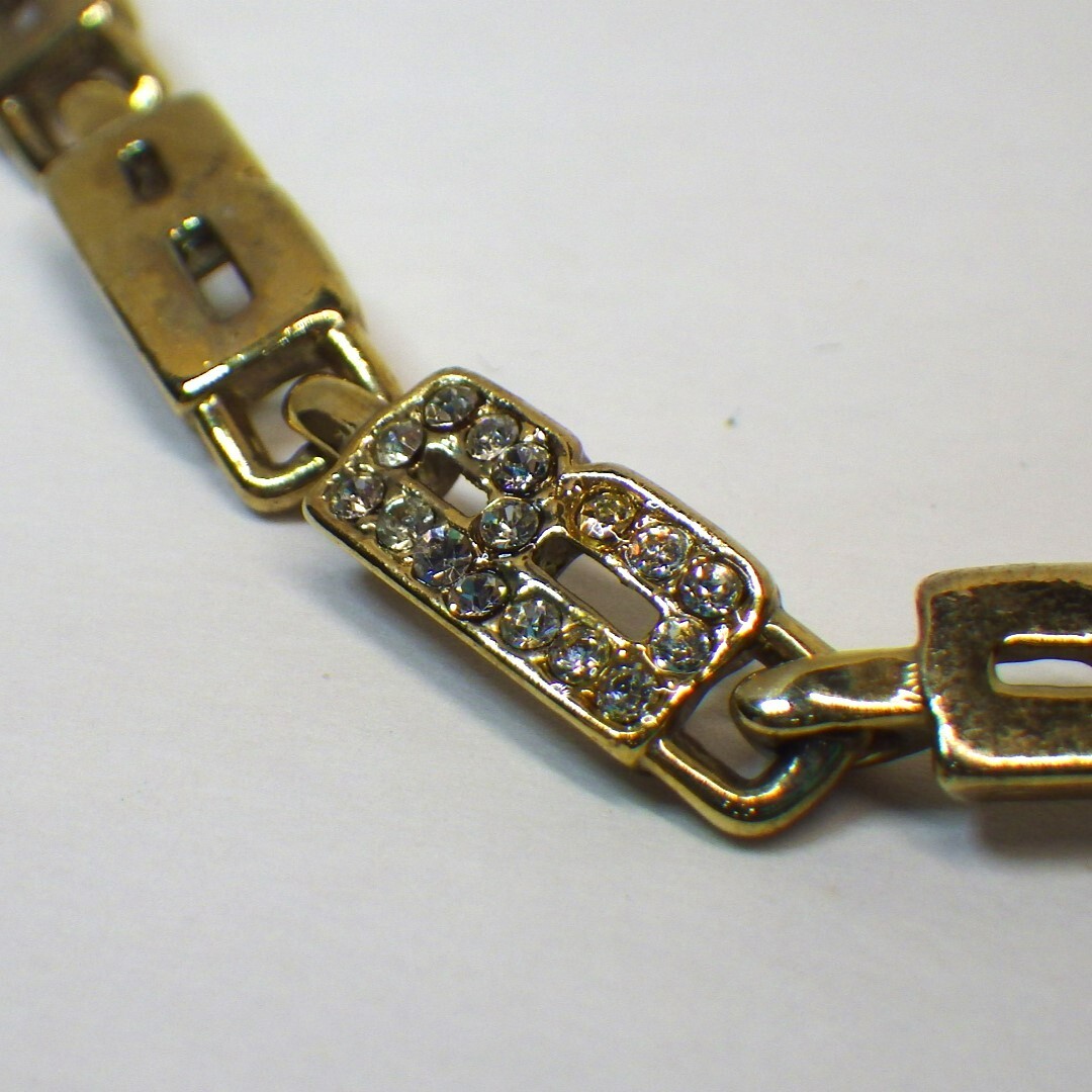 Letter 'B' Initial Tennis Bracelet Gold Tone Rhin… - image 2