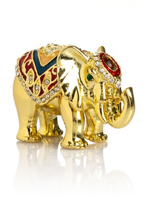 Keren Kopal Gold Elephant Hand made Trinket box Decorated with Austrian Crystals