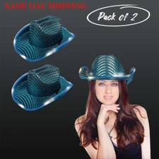 LED Light Up Flashing Sequin Teal Cowboy Hat - Pack of 2 Hats By Party Glowz