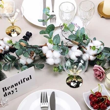 5 ft long Green White Artificial Cotton Balls with Eucalyptus Foliage Garlands