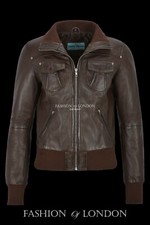 Ladies Atlantic Brown Aviator Jacket Slim Fit Bomber Napa Leather Jacket
