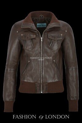 Damen ATLANTIC braune Fliegerjacke Slim Fit Bomber Napa Lederjacke