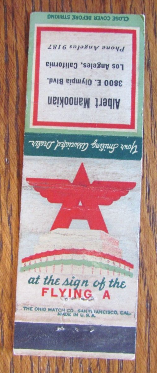 FLYING A GAS STATION MATCHBOOK MATCHCOVER ALBERT MANOOKIAM LOS ANGELES