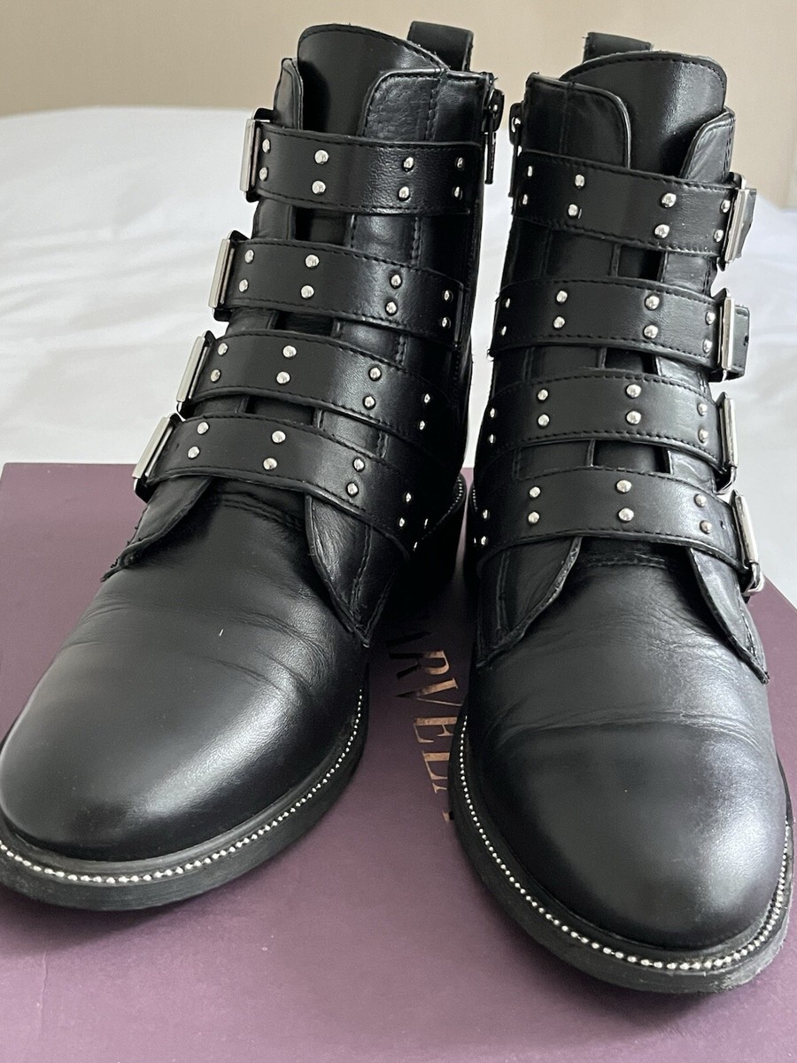 Carvela 'Strap' Black Leather Ankle Boots, Size 37/4 UK