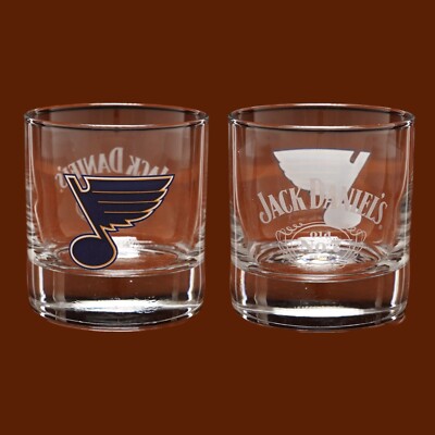 Collectible Sports Set (2) St. Louis Blues / Jack Daniels Low Ball Glasses