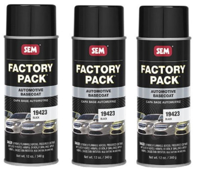 SEM 19423 Factory Pack Black Automotive Basecoat 12 oz (3 Pack)