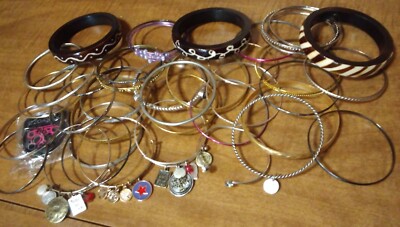 BANGLE BRACELET LOT 41 Gold Silver tone Mix Diff Age Orig Width Color Style Type
