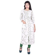 Women's Regular Fit Long Printed Cotton Kurti Office And Party Wear Traditional