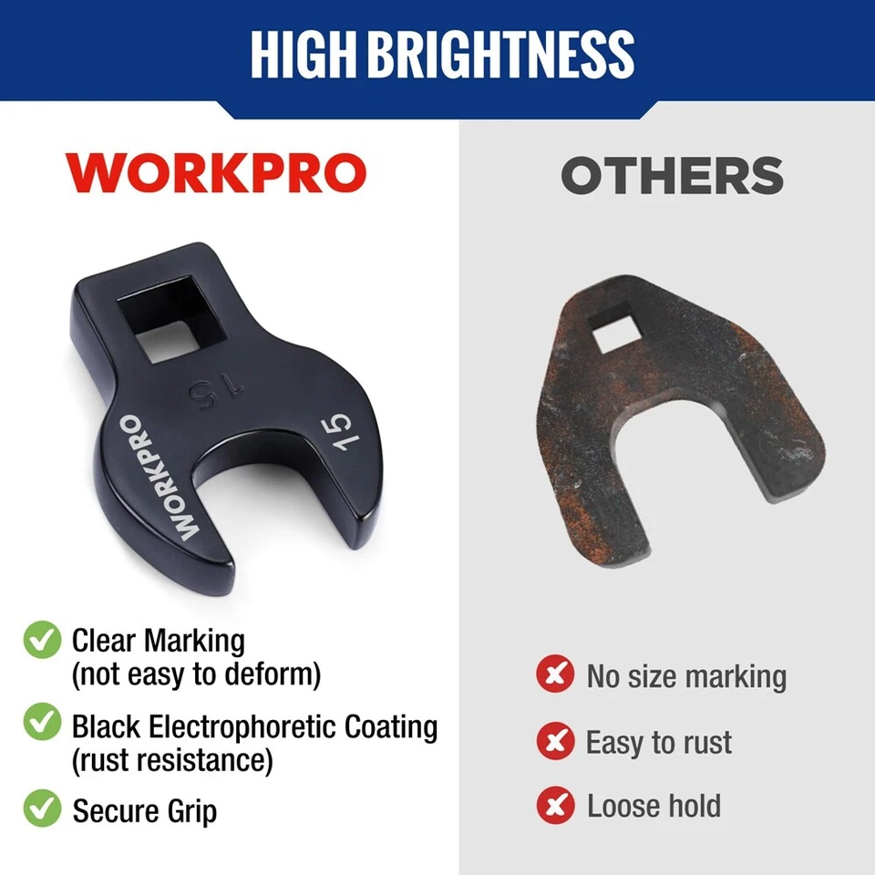 WORKPRO 13 PIEZAS 3/8" Juego de llaves de pie de gallo métricas Juego de llaves de pie de cuervo con estuche Foto 4 de 4