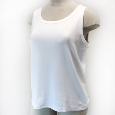 TALBOTS Women's Plus White Ribbed Cotton Sleeveless Tunic Tank Top 1X