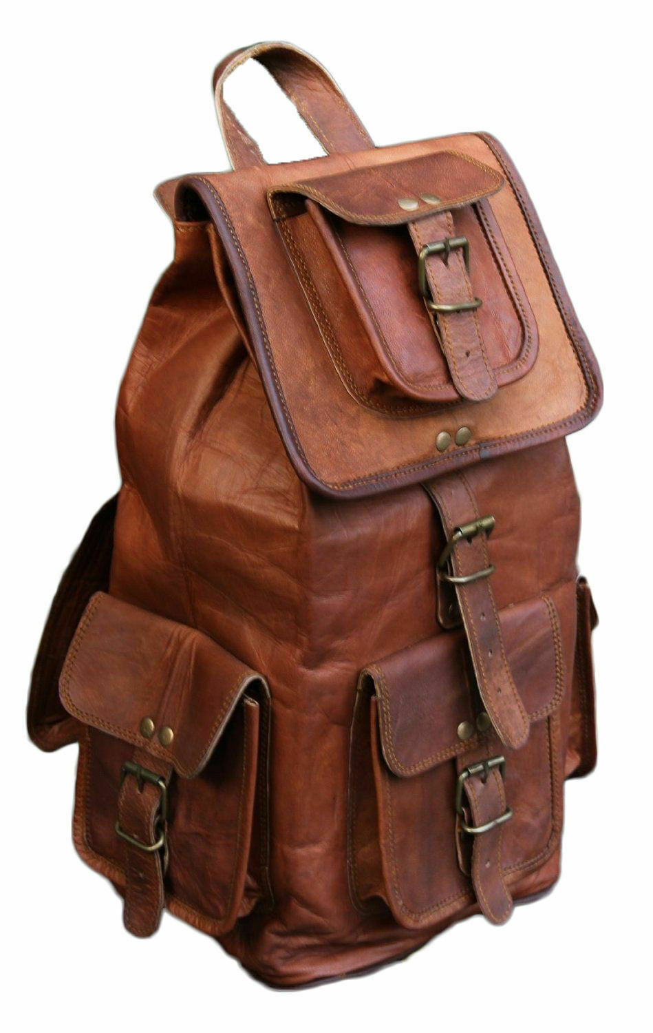 Mochila de viaje grande de cuero genuino de 18" para hombre y mujer.