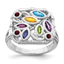 Sterling Silver Rhodium-plated Multi Gemstone Ring Size 7