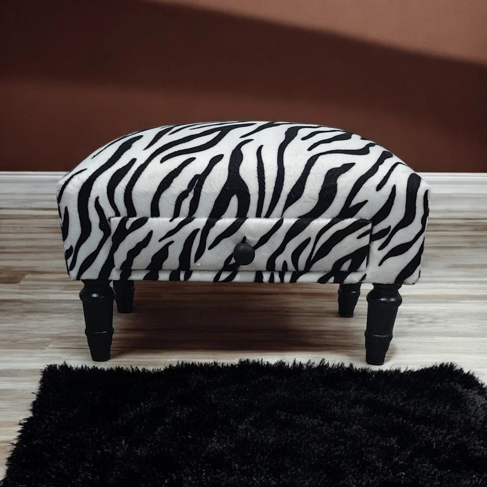 Zebra Fabric Tapestry Ottoman Footstool With Drawer Lounge Padded Footstool - Image 4 of 4
