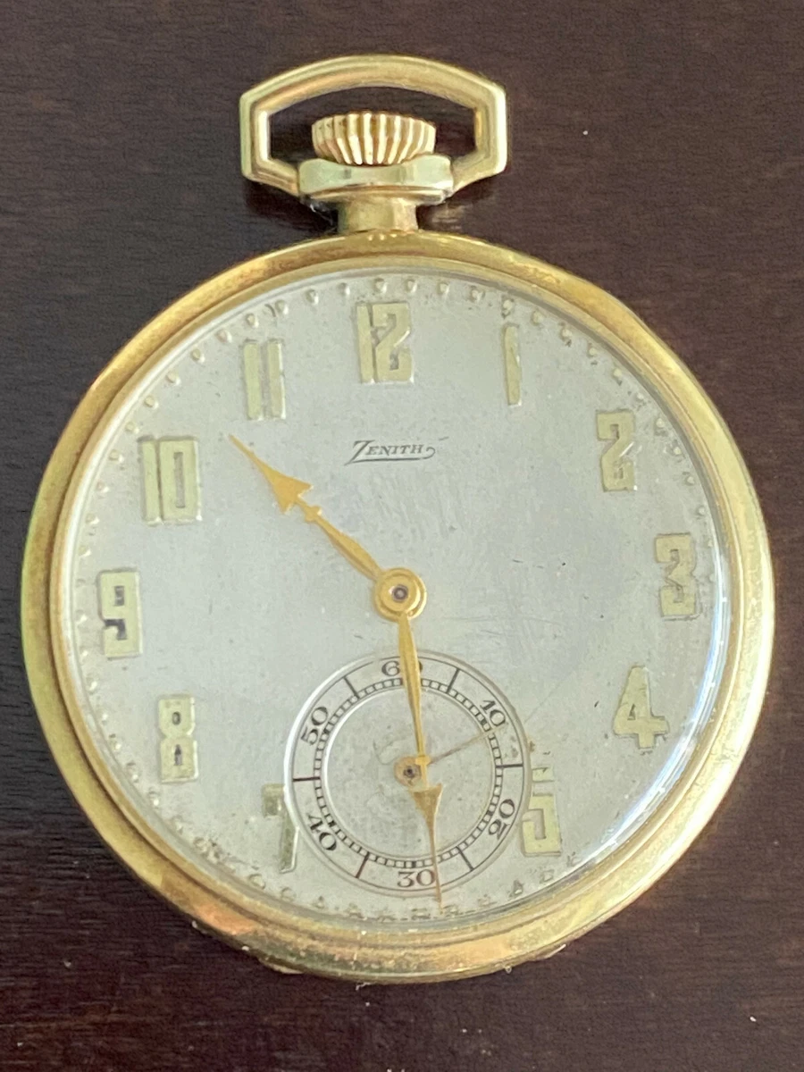 VINTAGE 43.5MM ZENITH POCKET WATCH GREEN GOLD FILLED KEEPING TIME VERY NICE