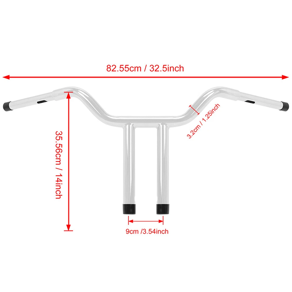 Manillar Fat Bar MX-T de 14" de elevación de 1,25" para Harley Dyna Fat Boy Heritage Classic Foto 2 de 4