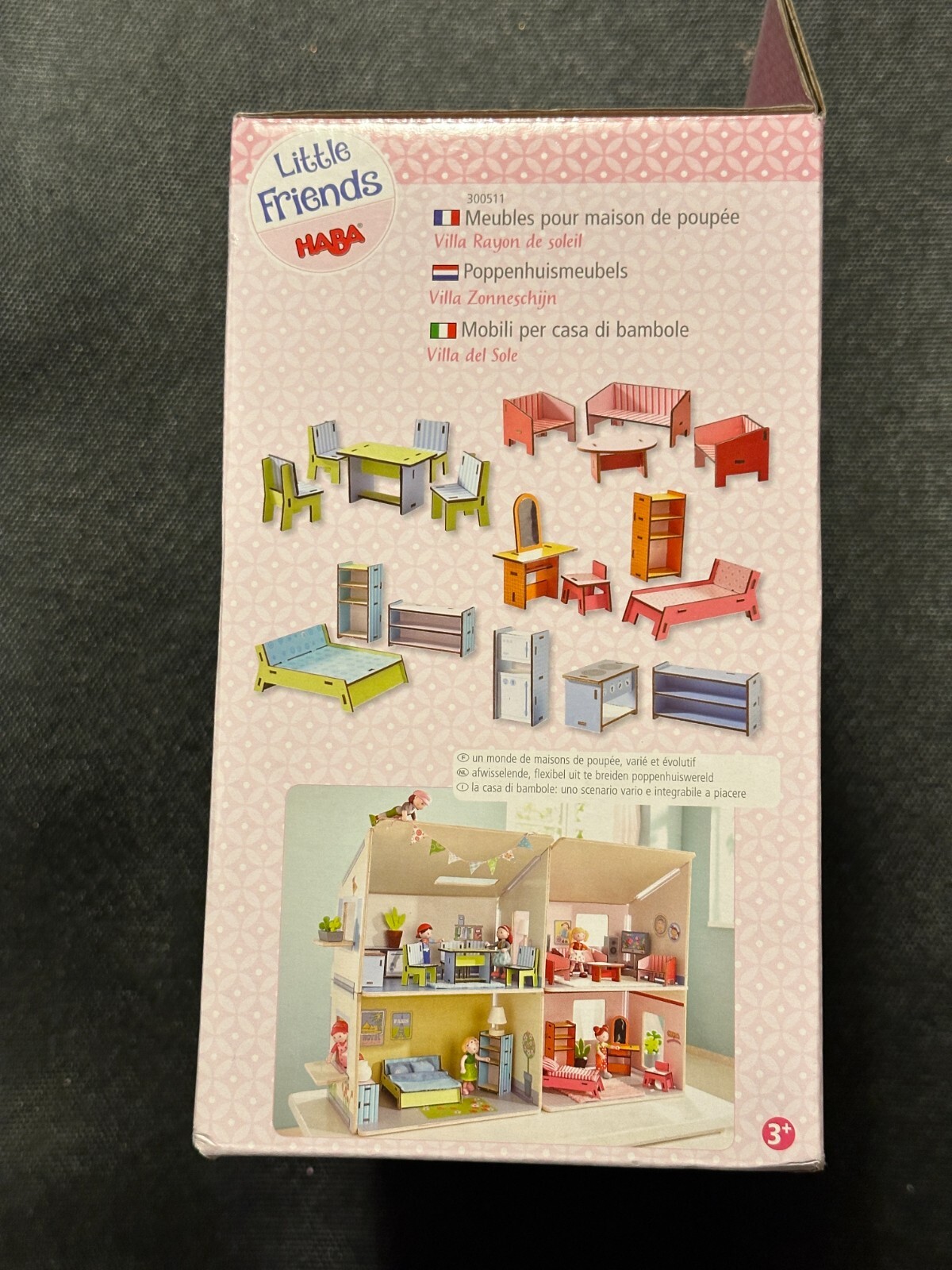 HABA Little Friends Deluxe Dollhouse Furniture Complete Set for Villa