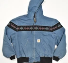 Vintage Carhartt JR0115 Aztec Southwestern Hooded Active Jacket Blue Mens XL US