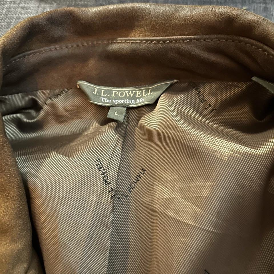 JL Powell Mens Brown Leather Hunting Jacket size Large - Image 4 of 4