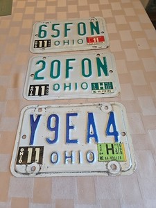 Vintage motorcycle license plates, Lot Of 3 From Ohio 1984, 86, And 90