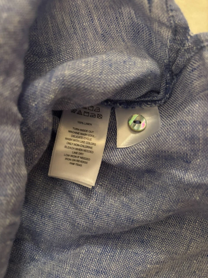 Tahari 亚麻束腰上衣女式 3X 码纽扣卷片蓝色 — 第 3/4 张图片