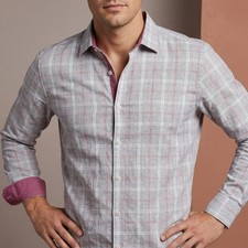 Original Penguin Men's Heritage Slim Fit Plaid Button Down Shirt Grey Pink 16