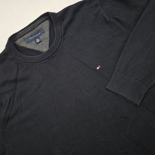 Tommy Hilfiger Sweater Mens Large Black Crewneck Logo Pullover Preppy Minimalist