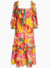 FARM RIO Ruffled printed cotton midi dress XS