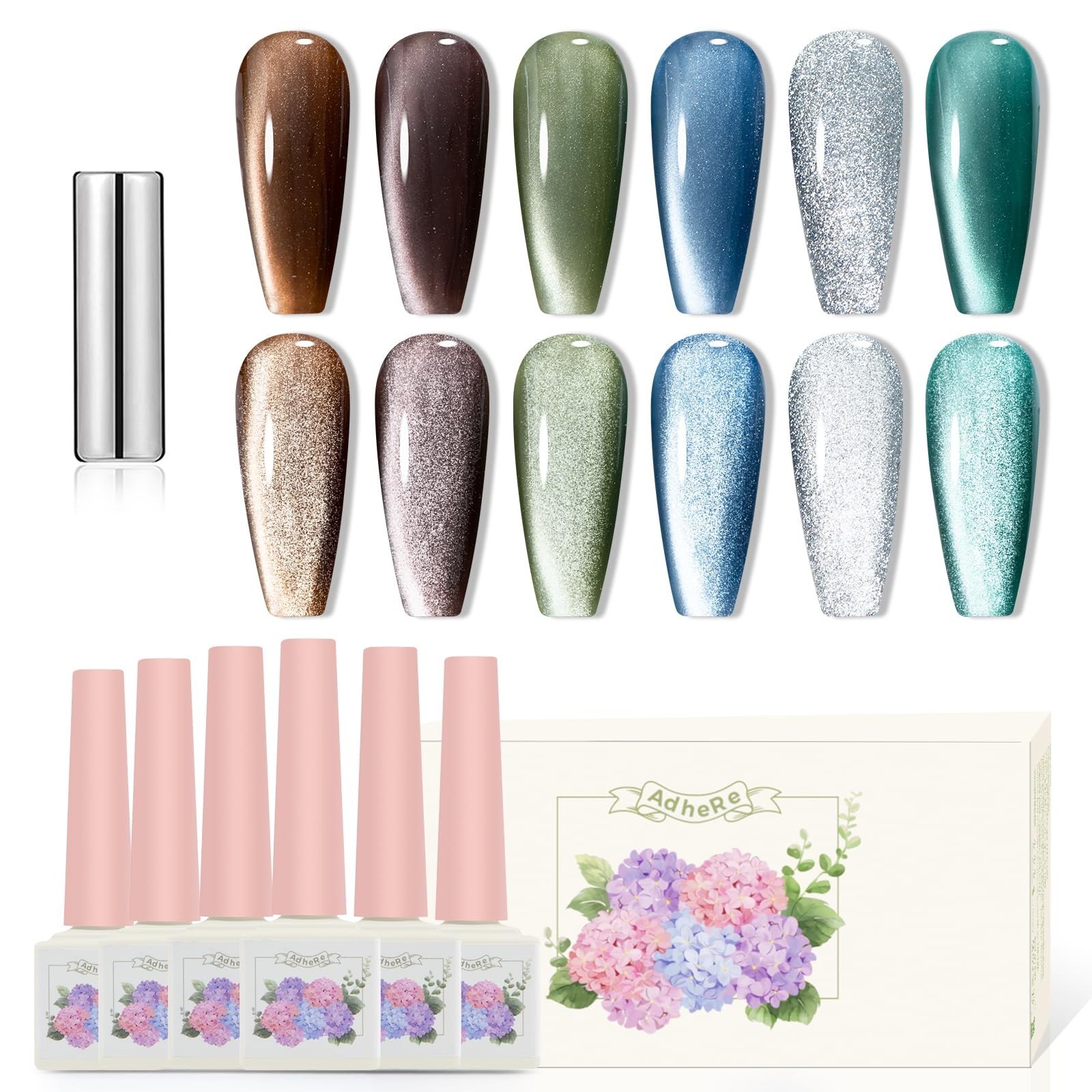 Vernis semi permanent magnétique lot de 6 flacons 12ml effet œil de chat scintillant
