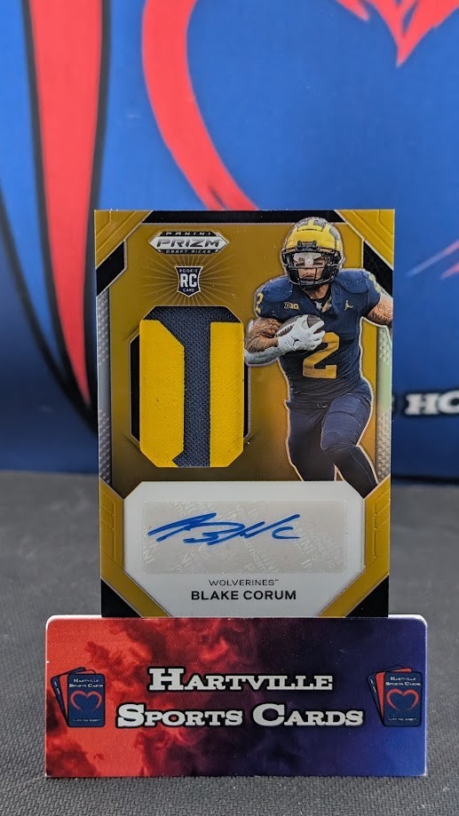2024 Panini Prizm Draft Picks Blake Corum Rookie Jersey Patch Auto True Gold /10