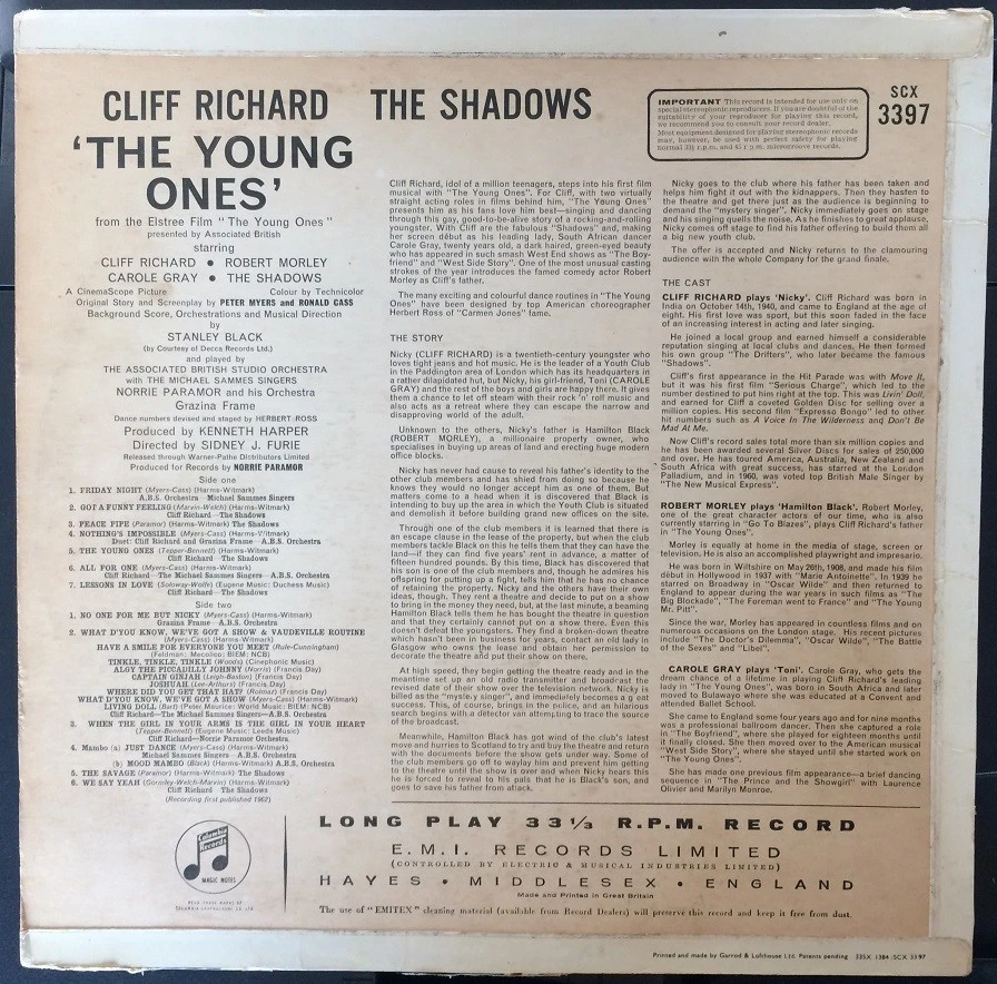 CLIFF RICHARD AND THE SHADOWS The Young Ones Vinyl Record Album LP Columbia 1962 - Image 4 of 4