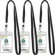 3 Pack Vertical Waterproof Clear ID Badge Holder with Lanyards