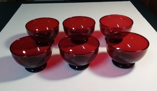 Anchor Hocking Royal Ruby Low Footed Sherbet Dessert Bowls Vintage Set of 6