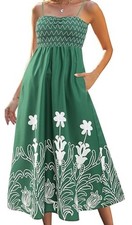 Gardenwed Women's Floral Long Dress Spaghetti Strap -Green & White Size S