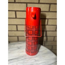 Bomba Aladdin a cuadros rojos de colección una bebida cuarto termo jarra café té frío caliente