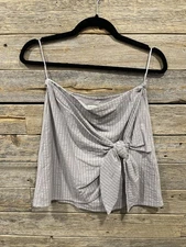 Grade & Gather Women’s Wrap Front Bow Tie Top Gray White Stripes Size Small