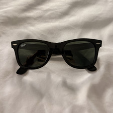 Ray-Ban Men's Square Sunglasses Black Plastic Frame Green G-15 Glass Lenses Case