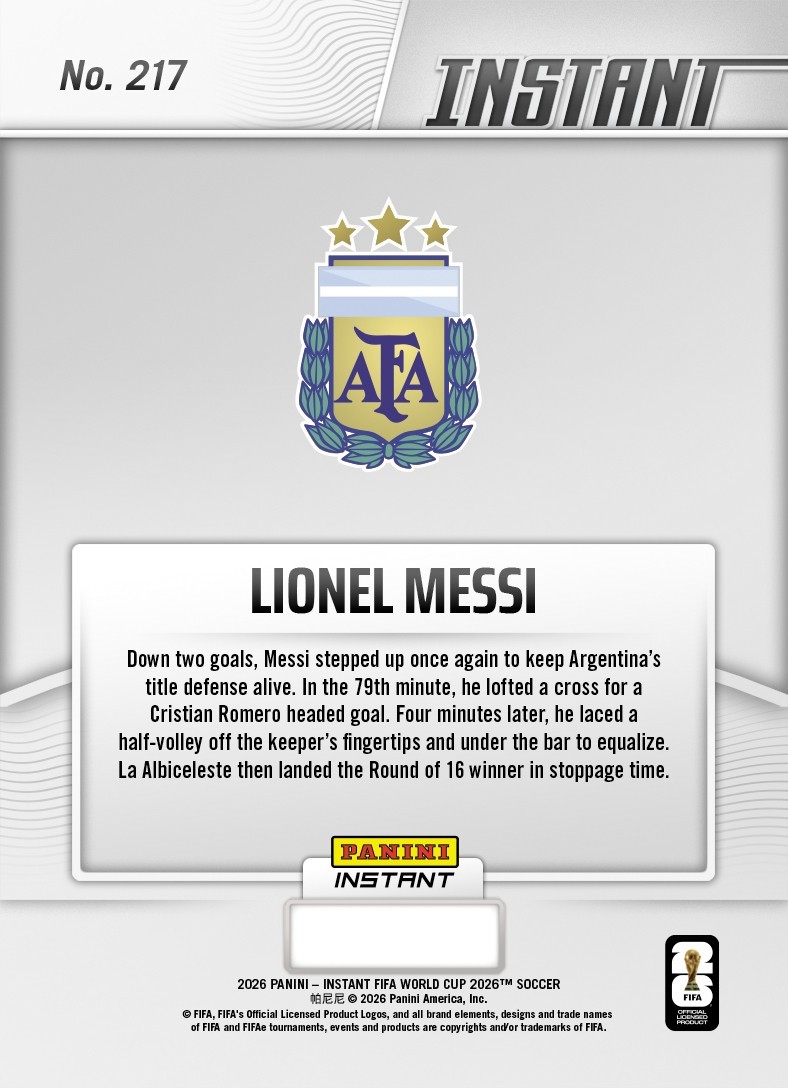 2026 PANINI INSTANT FIFA WORLD CUP #217 LIONEL MESSI - EPIC COMEBACK view 2