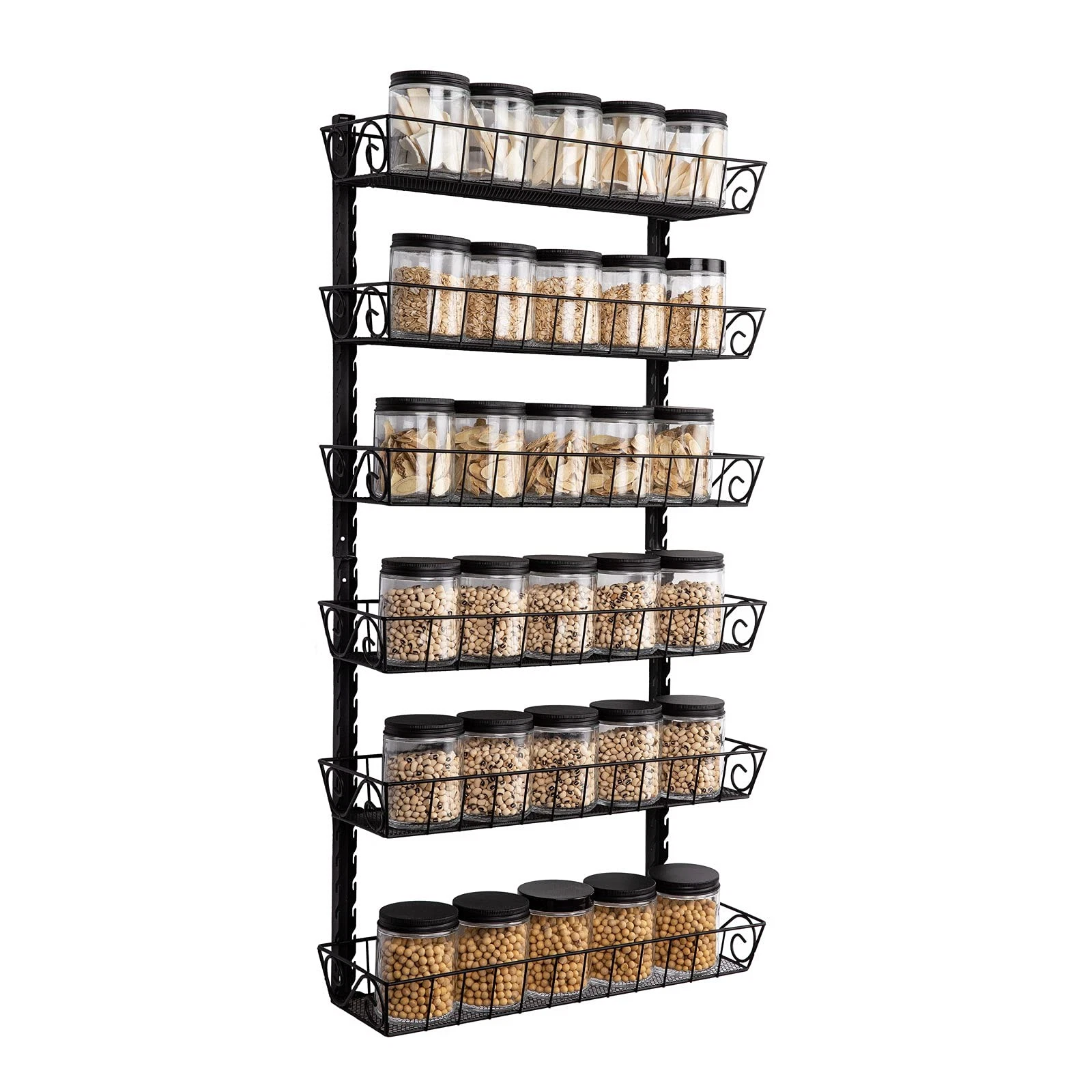 Adjustable Wall Mount Spice Rack, 6-Tier Dual-use (Multi-use) Organizer, Black