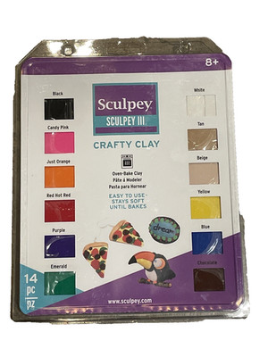 Sculpey Crafty Clay Polymer Oven Bake Kit 14 Colors + 2 Tools Set Sealed