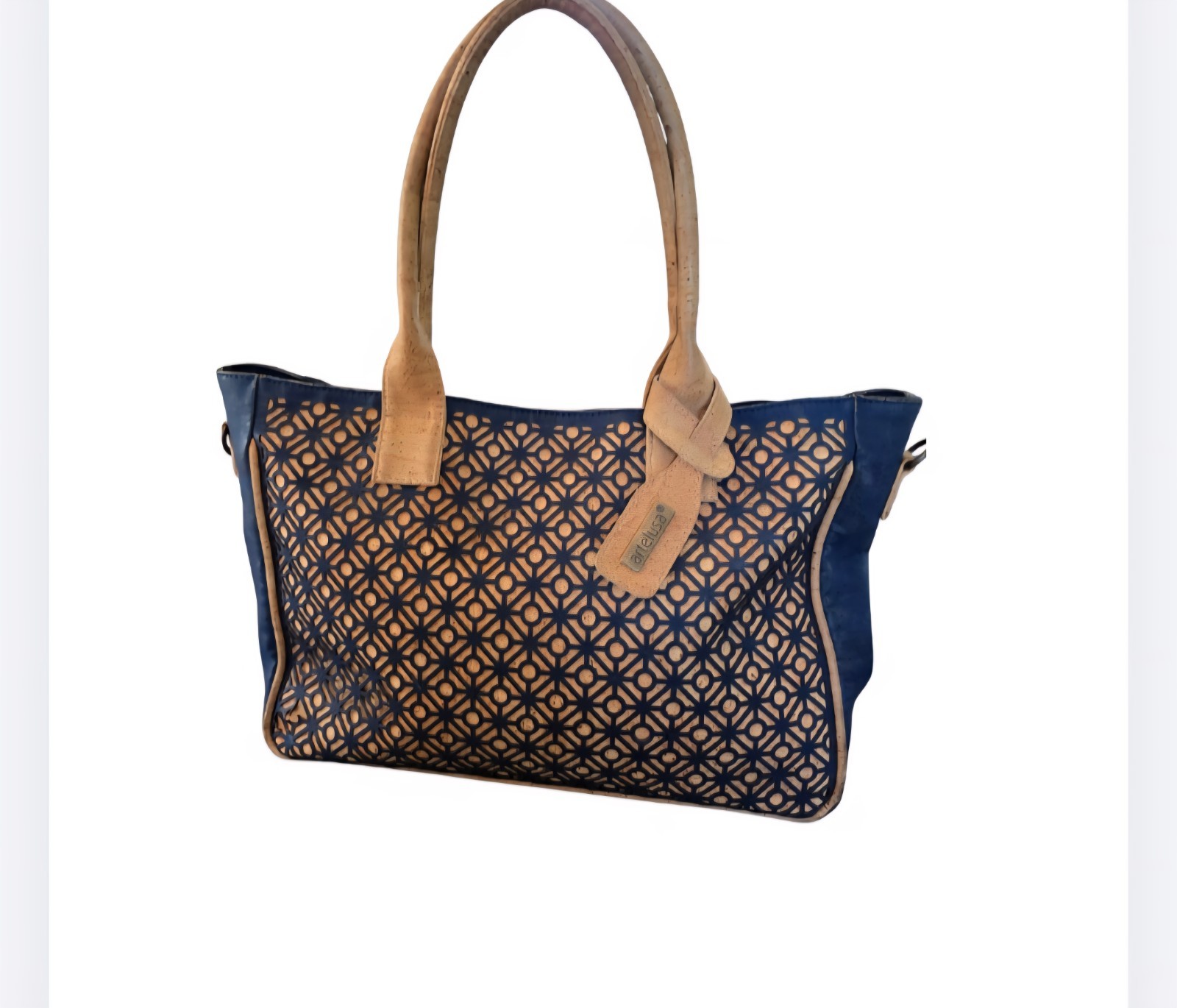 ARTELUSA Bag  Natural Cork Satchel Shoulder Purse Portugal Navy & Camel Vegan