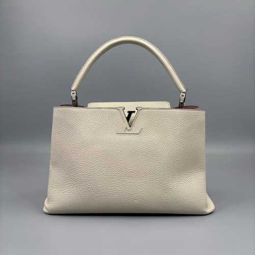 Louis Vuitton Capucines MM Handbag White Taurillon Leather Silver HW Auth