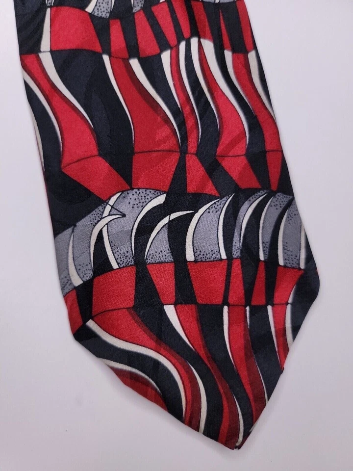 Corbata formal Martin Wong guión para hombre 56"Lx3,75"W negra/roja Foto 2 de 4