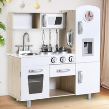 Toddler Wooden Kitchen Playset Pretend Play with Fridge Stove Accessories White