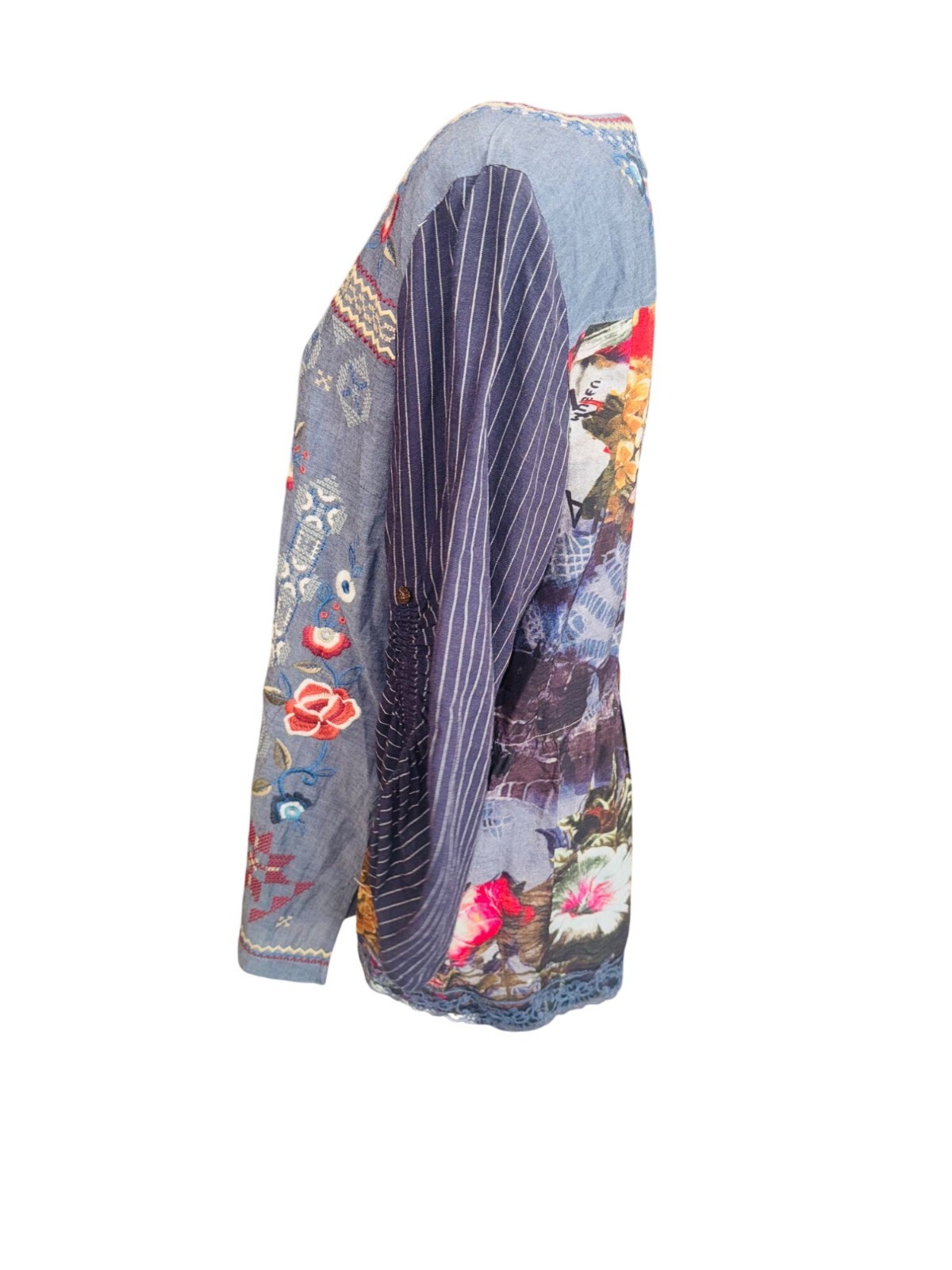 John Mark Workshop Chambray Peasant Top Grey L Em… - image 4