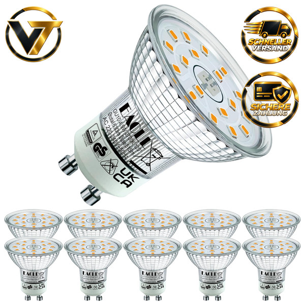 GU10 LED 4,9W Warmweiß 10Er-Pack 515 Lumen 2700K Flimmerfrei Ø50Xh53Mm 10 StüCk-image