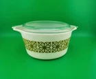 Vintage PYREX Casserole Dish 473 1qt Verde Green Square Flowers Ovenware w/ Lid